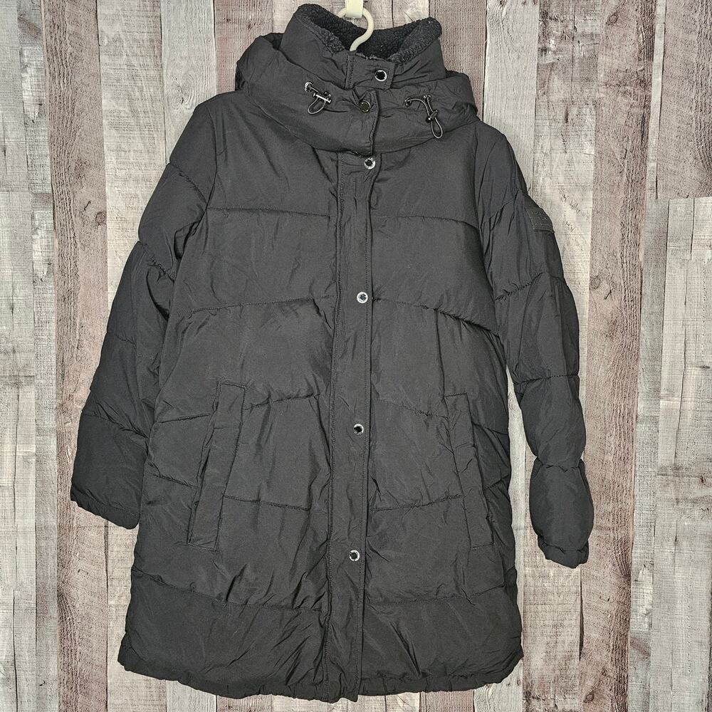Calvin Klein Black Lined Puffer Coat Removable Hood Women's size Medium Gift